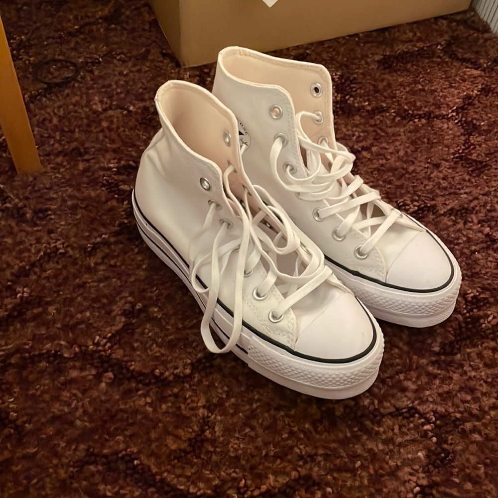 White platform high top converse